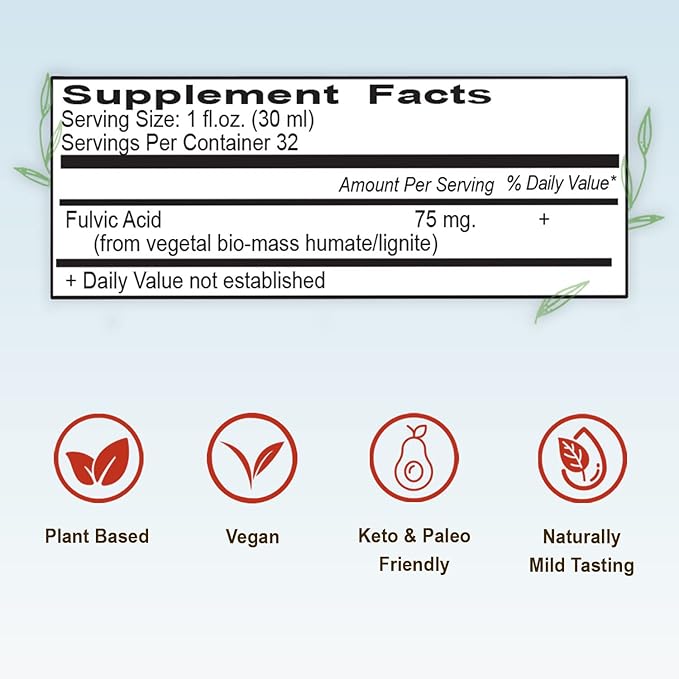 Vital Earth Minerals Fulvic Minerals Liquid – Fulvic Acid Supplement with 70+ Trace Minerals Electrolytes for Energy &amp Vitality 32 Oz + 1 Oz Cup