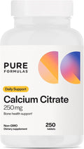 PureFormulas Calcium Citrate 250 mg | Boosts Bone &amp Dental Health | Non-GMO | Calcium Supplement for Women &amp Men | Without Vitamin D - 250 Tablets