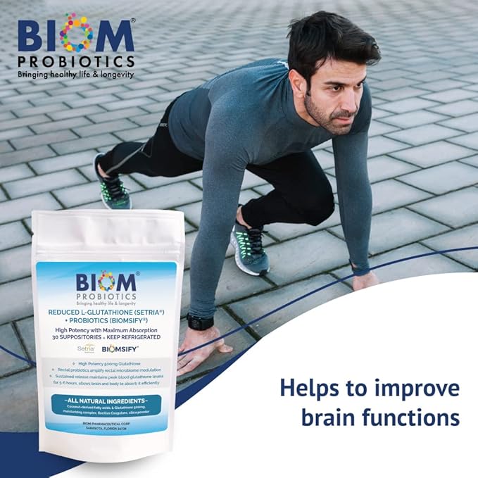 High Potency 500mg Reduced L-Glutathione (Setria Brand) + Probiotic Suppository. Maximum Bioavailable Glutathione Formulation with Powerful Antioxidants. Probiotic Complements the Formulation