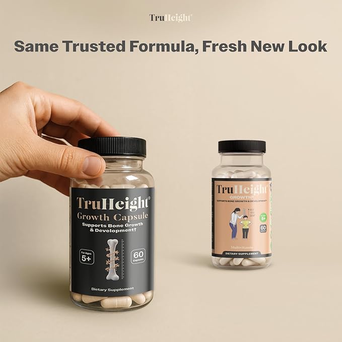 TruHeight Growth Capsules - Tall Nutrition for Natural Growth Supplement for Kids &amp Teens - Pediatric Vitamin D K Calcium &amp Ashwagandha - Bone Strength - Kids Vitamins D3 K2 Pills Taller Ag