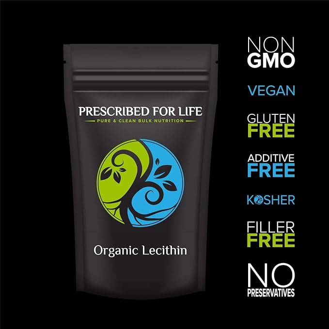 Prescribed For Life Organic Sunflower Lecithin Powder Natural Gluten Free Vegan Non GMO Soy Free Kosher Lecithin Supplement Rich in Choline &amp Essential Fatty Acids (1kg / 2.2lb)
