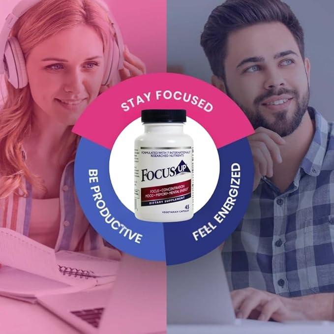 FocusUP Brain &amp Energy Support Supplement – Natural Nootropic Capsules with Acetyl L-Carnitine Rhodiola DMAE &amp Huperzine-A | Supports Focus Memory Mood &amp Mental Clarity | 45 Sugar-Free