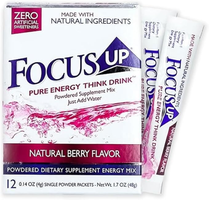 FocusUP Think Drink – Natural Energy &amp Focus Supplement Powder with Acetyl L-Carnitine Rhodiola DMAE &amp Huperzine-A | Brain Support Mental Clarity &amp Smooth Energy | 12 Sugar-Free Stick P