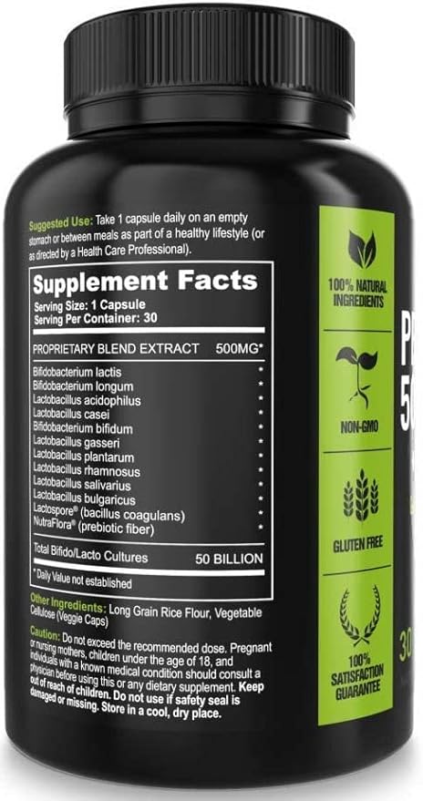 Probiotics for Women and Men - 11 strains - 50 Billion CFU - Probiotic Supplement for Digestive Health - Gut Health - Supports Constipation Diarrhea Gas &amp Bloating - 30ct