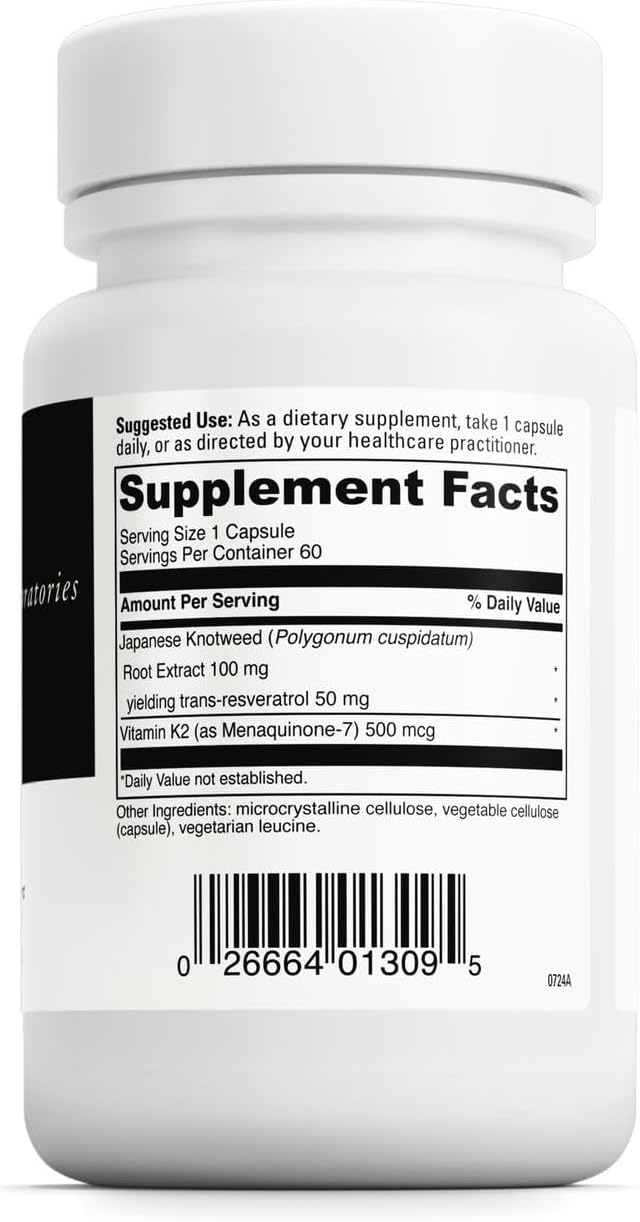 Davinci Labs Vitamin K2 &amp Resveratrol - Bone Health &amp Cardiovascular Supplement with Antioxidant Support* - Vegetarian Gluten-Free &amp Soy-Free - 60 Capsules