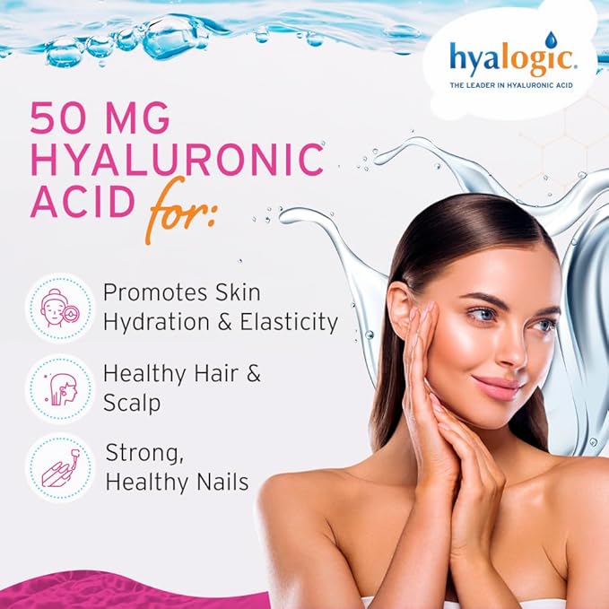 Hyalogic Liquid Hyaluronic Acid Supplement - Support for Healthy Hair Skin and Nails with 5000 mcg Biotin and 50mg MSM - Natural Hydration for the Whole Body - High Molecular Weight Formula - 12 oz