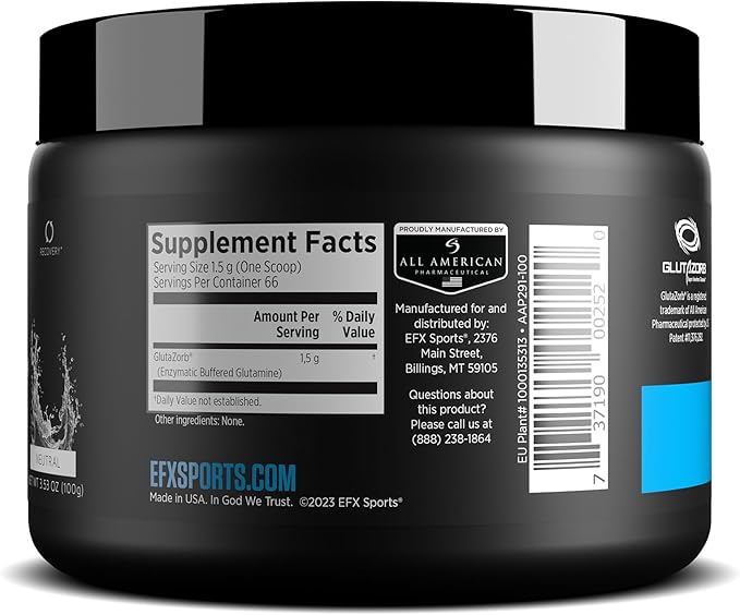 EFX Sports Training Ground Glutazorb Powder | Highly Concentrated pH Correct Glutamine Supplement | Digestion &amp Immune Support | 66 Servings (Unflavored)