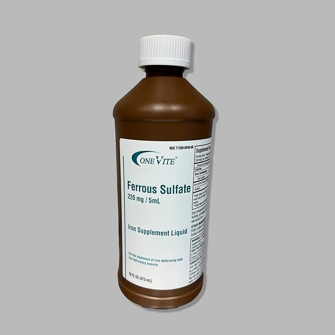 Ferrous Sulfate 220mg/5ml | Iron Supplement Liquid 16 Fl Oz (Pack of 1)