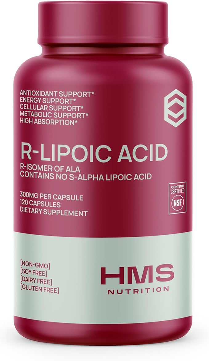 HMS Nutrition Stabilized R-Lipoic Acid 300mg per Serving — Pure R Alpha Lipoic Acid (R-ALA) High Potency Active R Isomer Antioxidant Nerve &amp Metabolism Support — NSF Certified Non-GMO Vegan 120Cap