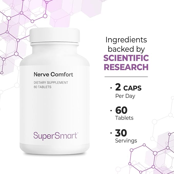 Supersmart - Nerve Comfort (Advanced Formula) - with Alpha Lipoic Acid ALA Acetyl-L-Carnitine Benfotiamine &amp Magnesium Supplement | Non-GMO &amp Gluten Free - 60 Tablets