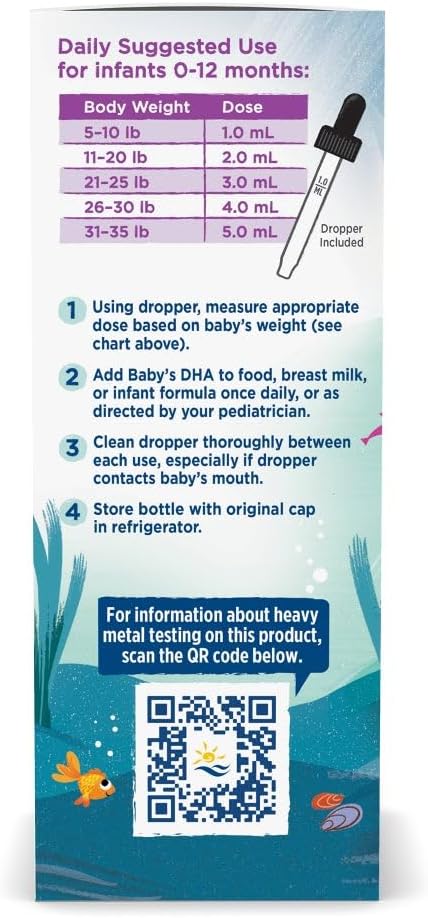 Nordic Naturals Baby’s DHA Unflavored - 4 oz - 1050 mg Omega-3 + 300 IU Vitamin D3 - Supports Brain Vision &amp Nervous System Development in Babies - Non-GMO - Servings May Vary