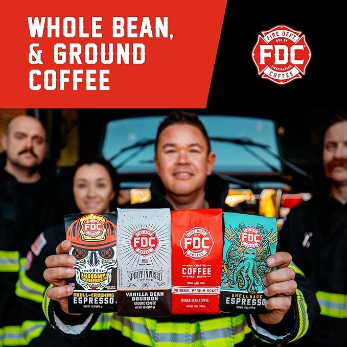 Fire Department Coffee - Gives Back to Firefighters - Donut Shop Coffee Beans - Sweet &amp Smooth - Medium Roast - Roasted in the USA - Veteran Owned (12 oz Pack of 2)