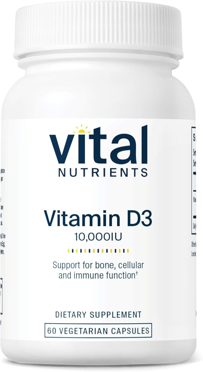 Vital Nutrients Vitamin D 10000 IU - Vitamin D3 Supplement - Healthy Bones Teeth Muscles*- Cellular &amp Immune Function - Calcium Absorption - Gluten Dairy and Soy Free - 60 Capsules