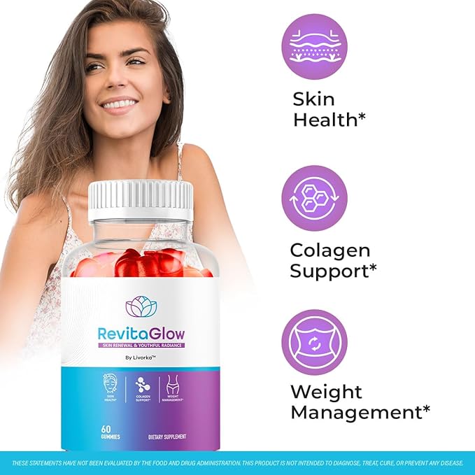 (3 Pack) RevitaGlow Gummies - Official Revita Glow Gummy Premium Natural Skin Health Support RevitaGlowGummies for Gut and Skin Healthy Advanced Renewal Formula Gummys 180 Gummies for 3 Months