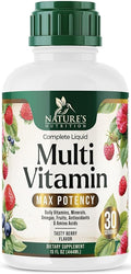 Liquid Multivitamin - Sugar Free Daily Multi Vitamin for Women Men &amp Kids Vitamins A C D B-12 Biotin &amp Zinc - Supports Faster Hair Growth &amp Skin Wrinkles Vegan Non-GMO Berry Flavo