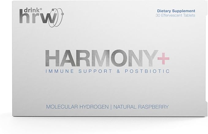 DRINK HRW Harmony+ Advanced Molecular Hydrogen Water + Immune Support: Up to 3X More Active Hydrogen ImmunoLP20 Postbiotics Plus VIT C Zinc B12 for Immune and Cellular Health (Raspberry 30 count)