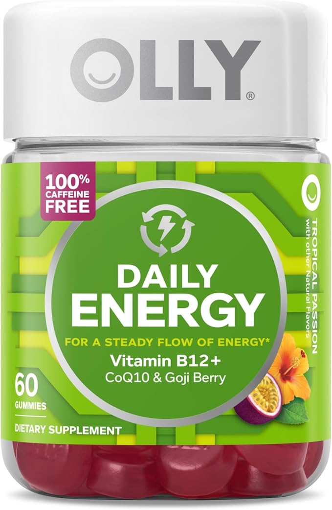 OLLY Undeniable Beauty Gummy for Hair Skin Nails &amp Daily Energy Gummy Caffeine Free Vitamin B12 CoQ10 Goji Berry