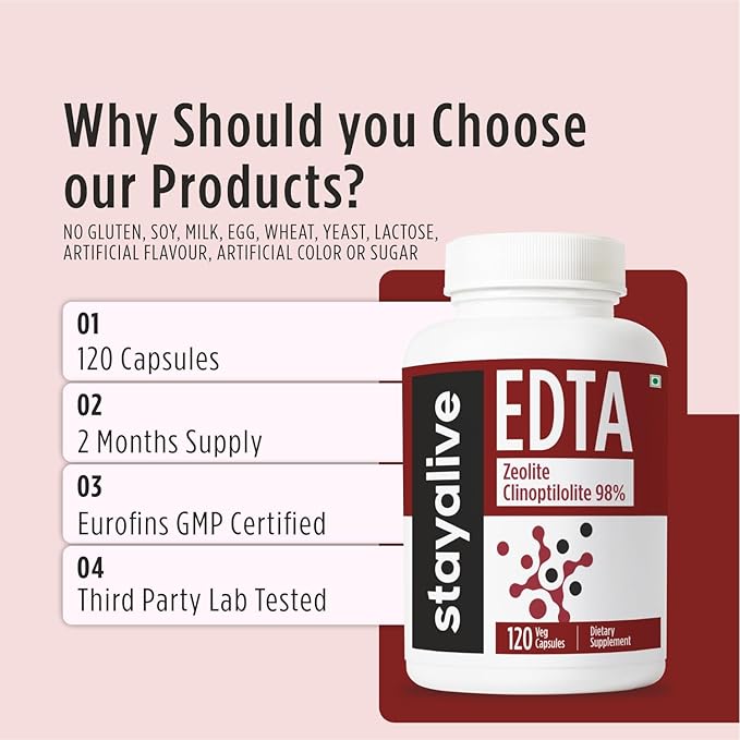 STAY ALIVE EDTA Capsules 1500mg with Zeolite 98% and Kale Extract Powder 120 Pills Non-GMO &amp Gluten Free Calcium Disodium EDTA Supplement