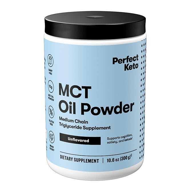 Perfect Keto 7g MCT Oil Powder Medium Chain Triglycerides Supplement Non Dairy Coffee Creamer for Keto Diet Ketogenic MCT Oil Mix for Coffee Smoothie Protein Shakes Tea Unflavored 30 Servings