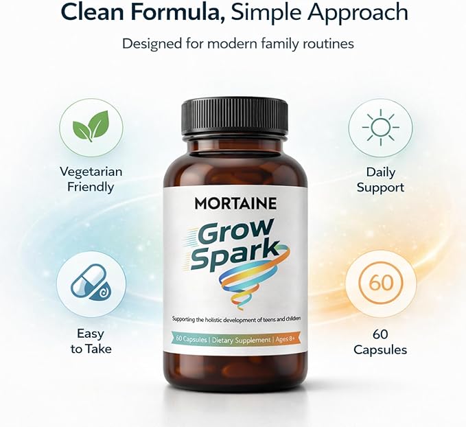 WNW Mortaine Grow Spark Kids Growth Support Supplement Bone Development &amp Nutrient Absorption Formula for Children &amp Teens 60 Capsules Ages 8+