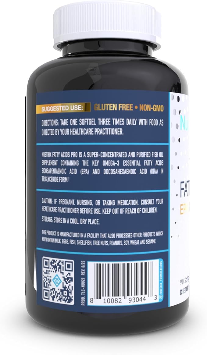 NuEthix Formulations Fatty Acids Pro EPA-DHA Fish Oil Dietary Supplement Super Concentrated and Purified Fish Oil Blend for Optimal Wellness 90 Gel Capsules