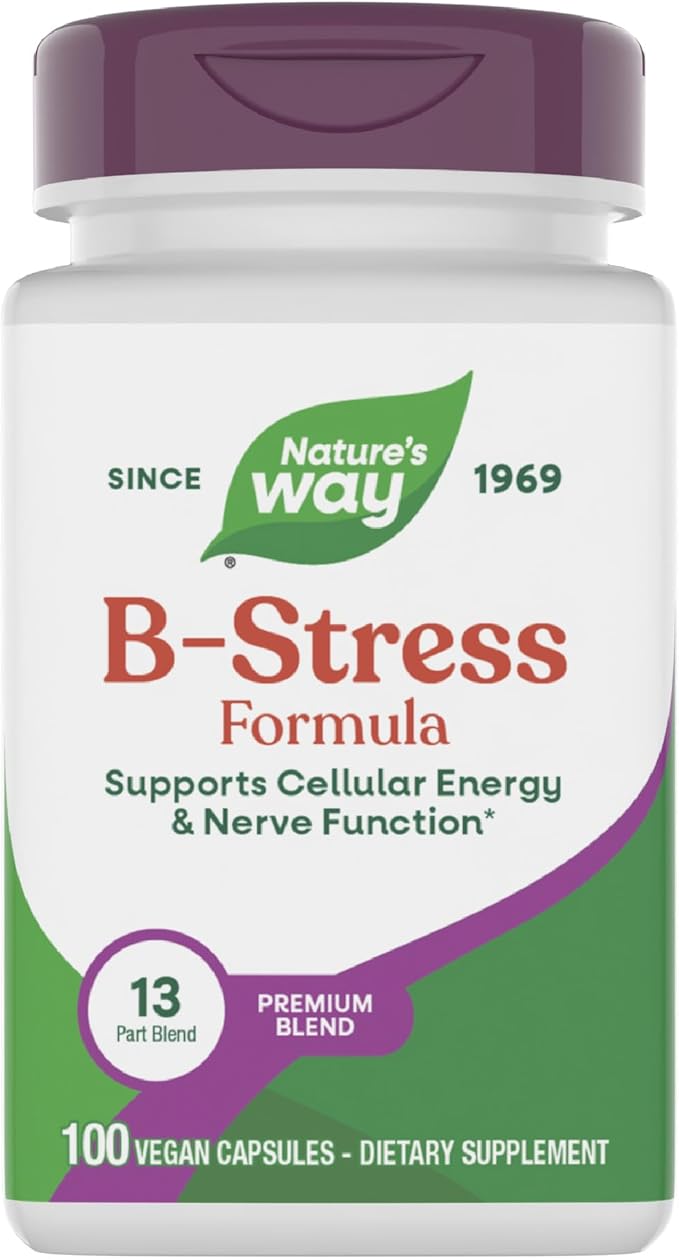 Nature's Way B-Stress Formula Supports Cellular Energy &amp Nerve Function* With Vitamins C B12 Vitamin B6 &amp More Gluten Free 100 Vegan Capsules (Packaging May Vary)