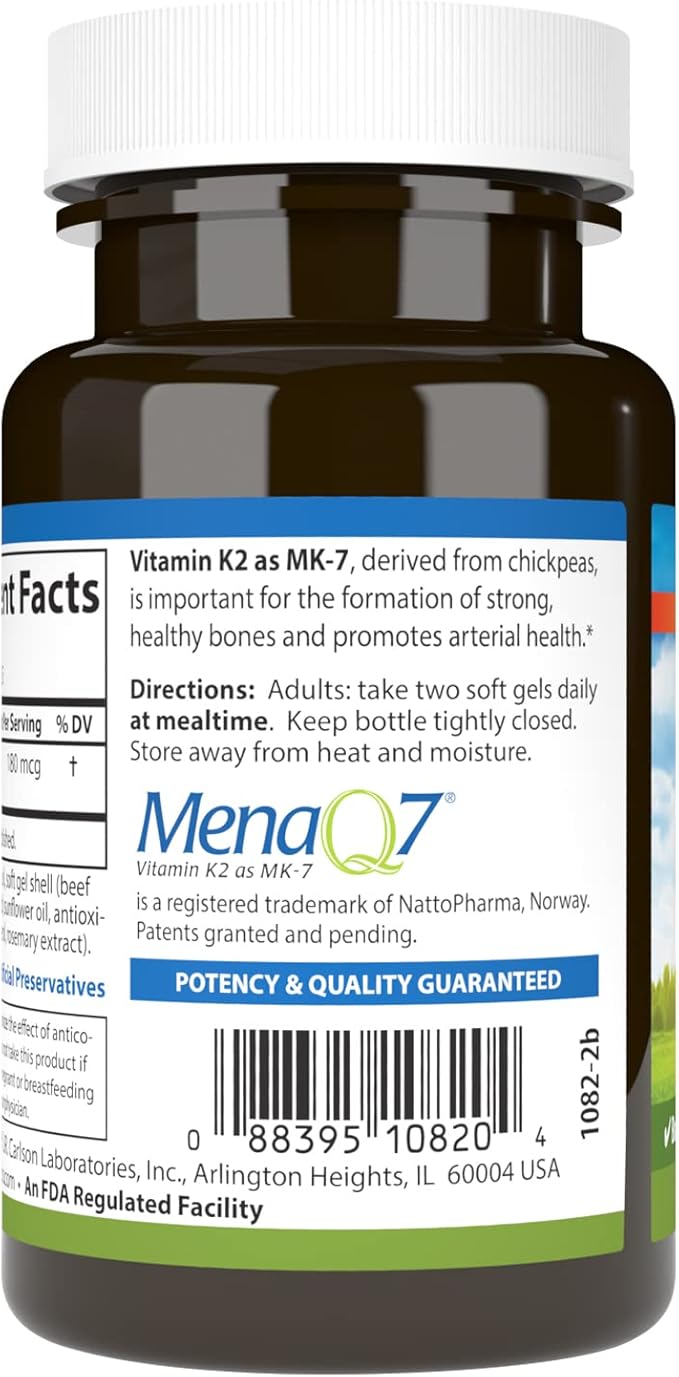 Carlson - Vitamin K2 MK-7 (Menaquinone) 180 mcg Bone Support Calcium Bioavailability K2 Vitamin Vitamin K-2 90 Softgels