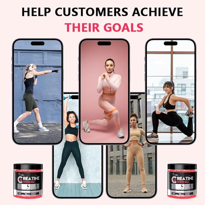 Creatine Monohydrate Gummies 5g for Men &amp Women 120 Count Watermelon Chewables Creatine Monohydrate for Muscle Strength Muscle Builder Energy Boost Pre-Workout Supplement