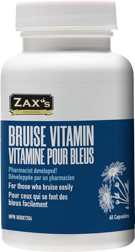 ZAX'S Bruise Vitamin Pharmacist Developed Bruising Supplements Potent Bruising Swelling Reducer Zinc Vitamin K D3 Ascorbic Acid Citrus Bioflavonoids 60 Caps Combine Arnica Bruise Cream