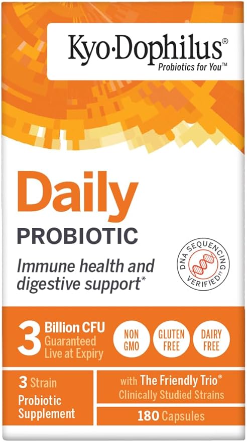 Kyo-Dophilus Daily Probiotic - Immune &amp Digestive Health Support* - Clinically Studied Friendly Trio Strains - Adult Probiotic Capsules - 180 Capsules (90 Servings)