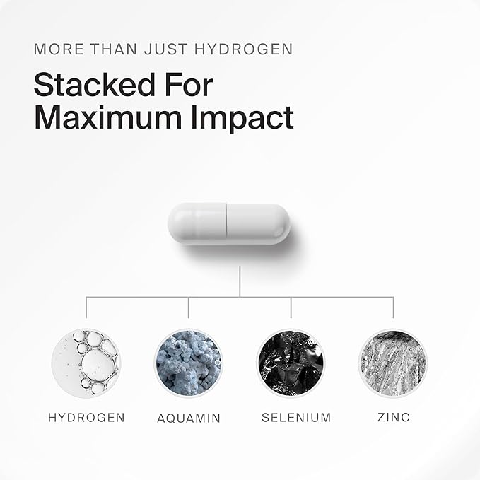 Hydrogen Water Tablets Alternative | DailyH2 Molecular Hydrogen Capsules | 3mg H2 for Cellular Energy Focus &amp Recovery | Brain Gut &amp Mitochondrial Support | 60 Caps