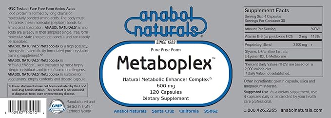 Anabol Naturals Meta GHR Stack: Metaboplex 120 caps 600 mg and Amino GHReleasers120 caps 800 mg