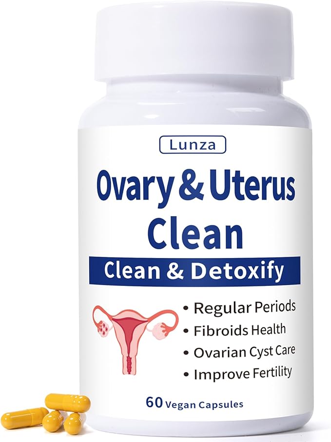 Lunza Ovary and Uterus Cleanse Uterus Cleanse Regular Periods Fertility Ovarian Cyst Health &amp Fibroids Support for Abnormal Bleeding No Cramps 60 Vegan Capsules