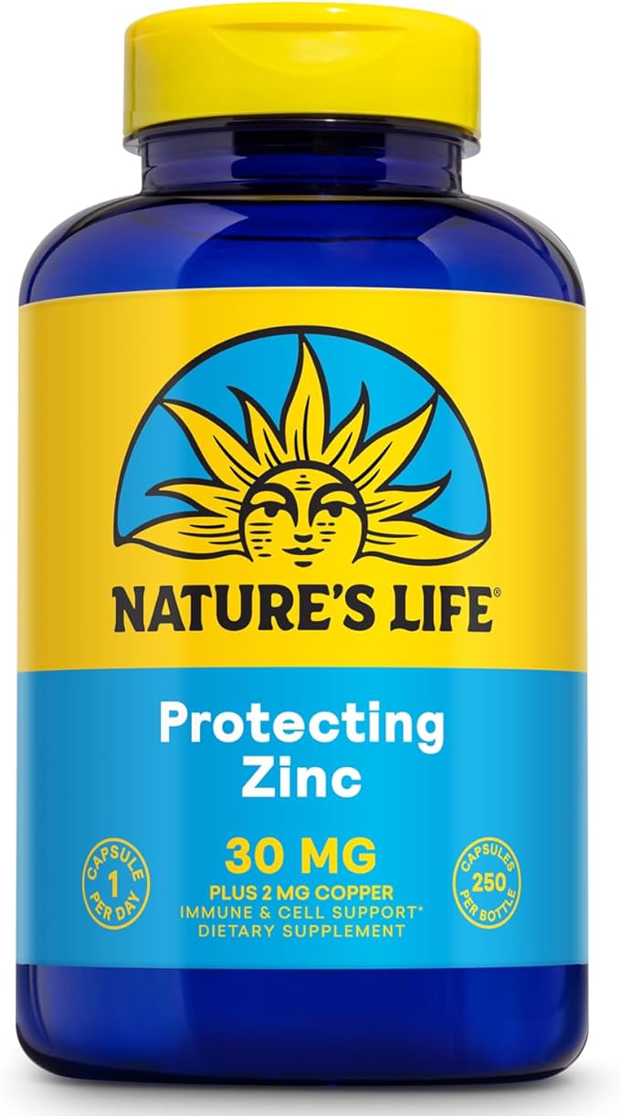 Nature's Life Zinc Picolinate 30mg Plus 2mg of Copper - Chelated Zinc Supplement for Immune Cardiovascular Skin Cellular Function and Muscle Support - 60-Day Guarantee - 250 Servings 250 Capsules
