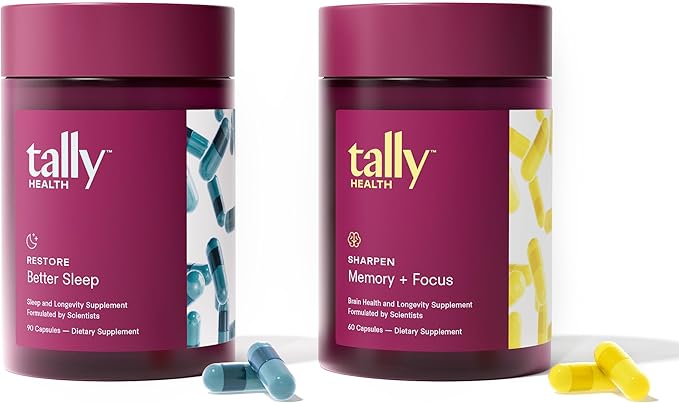 Tally Health Cognitive Lift Bundle - Deep Restorative Sleep &amp Sharper Memory Focus &amp Brain Aging Support with Restore (30-Day Supply 90 Caps) + Sharpen (30-Day Supply)