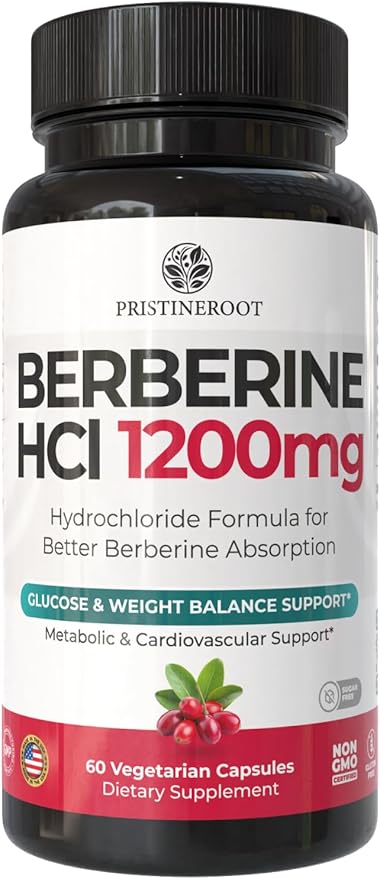 Berberine Supplement 1200mg – Organic Berberine Weight Loss Metabolic &amp Heart Health Support – High Absorbency Pure Berberine HCl Formula – 60 Capsules