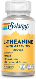 SOLARAY L-Theanine 200mg with Green Tea - Healthy Mood Relaxation and Occasional Stress Support - Lab Verified Vegan Gluten Free - 45 Servings 45 VegCaps