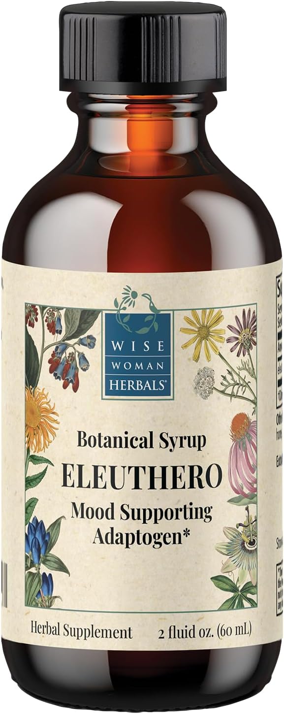 Wise Woman Herbals Eleuthero Botanical Syrup (formerly Solid Extract) 4:1 Alcohol-Free Adrenal &amp Stress Support Energy Stamina Mental Endurance Supports Balanced Mood &amp Immunity 2 Fl Oz