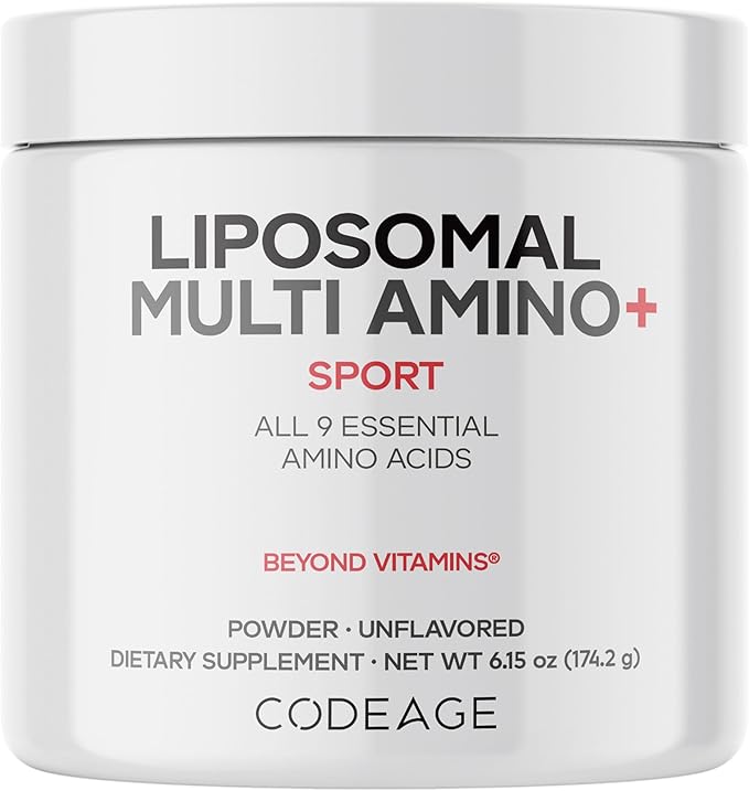 Codeage Liposomal Multi Amino Powder Supplement - BCAA &amp EAA Supplement All 9 Essential Amino Acids Branched-Chain Amino Acid Pre &amp Post Workout Unflavored Liposomal Delivery Non-GMO 6.1