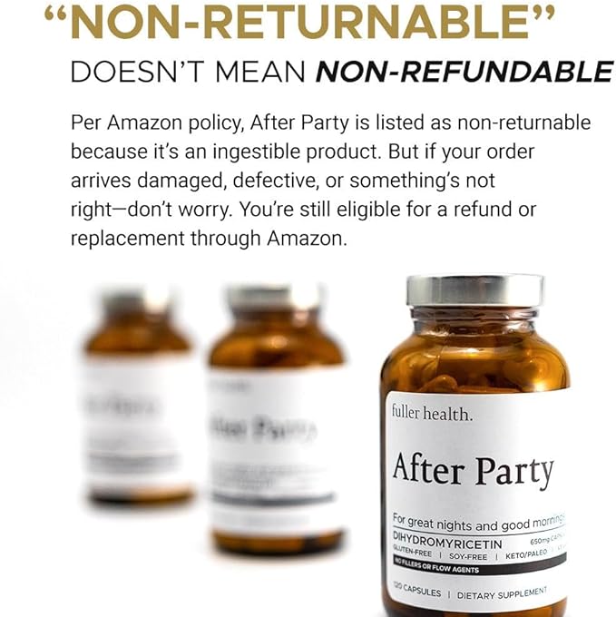 Fuller Health After Party DHM Dihydromyricetin Supplement | Supports Liver Metabolism Energy Levels Post-Celebration Relief | Feel Refreshed 650mg Per Pill | 3 Bottles 72 Servings