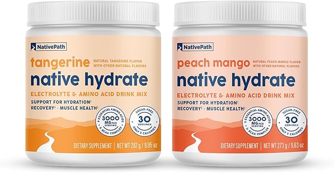 NativePath Hydrate Duo - Peach Mango &amp Tangerine Electrolyte Drink Mix with BCAA for Hydration