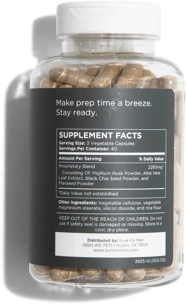 Pure for Men Original Vegan Cleanliness Fiber Supplement 120 Capsules Eco-Responsible Stay Ready Wipes with Micellar and Aloe (48 Count)