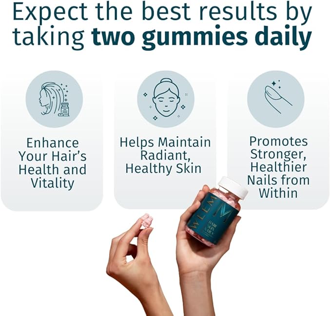 WEEM Hair Skin and Nails Gummies - Supports Healthy Hair - Vegan biotin Vitamins for Women &amp Men Supports Faster Hair Growth Stronger Nails Healthy Skin Extra Strength (3)