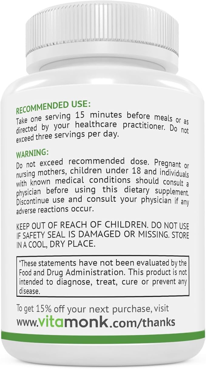 VitaMonk Histamine Blocker for Histamine Intolerance - HistaResist - DAO Enzyme Supplement Optimal Dose of Diamine Oxidase to Help Shield Histamine for Smooth Digestion - 60 Capsules
