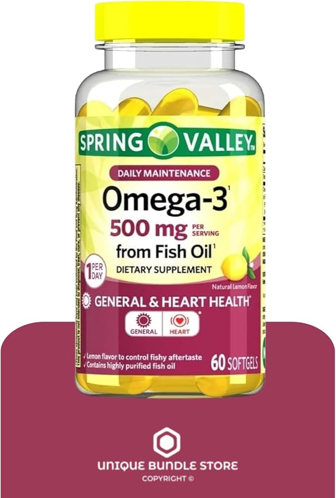 Omega-3 Fish Oil 500mg – 60 Softgels Omega 3 Supplement for Men and Women Magnesio DHA EPA Daily Lemon Flavor Softgels Gluten Free (Pack of 2)