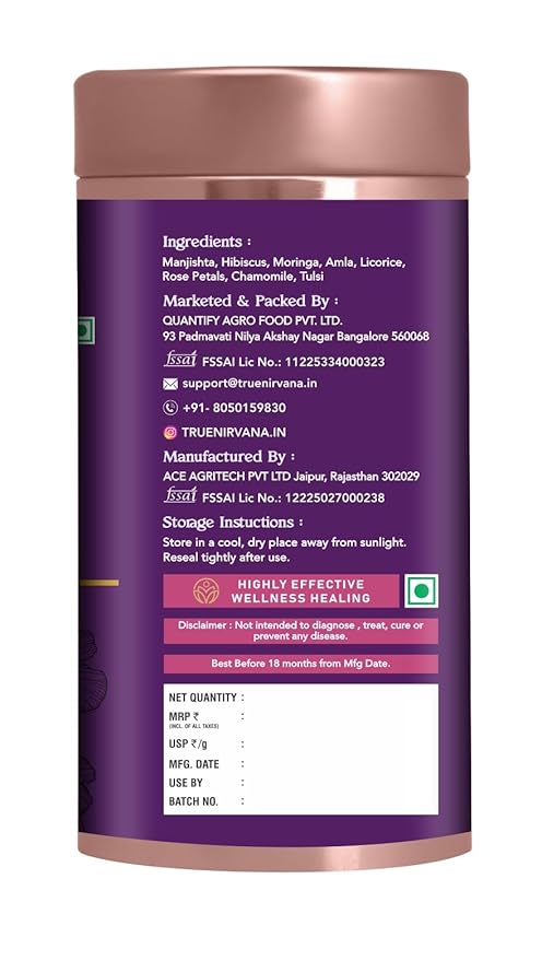 Truenirvana Skin Glow Tea – Ayurvedic Herbal Loose Leaf Blend (100g) | Caffeine-Free | Manjishta Hibiscus Amla &amp Rose Petals | Daily Wellness &amp Radiance Support