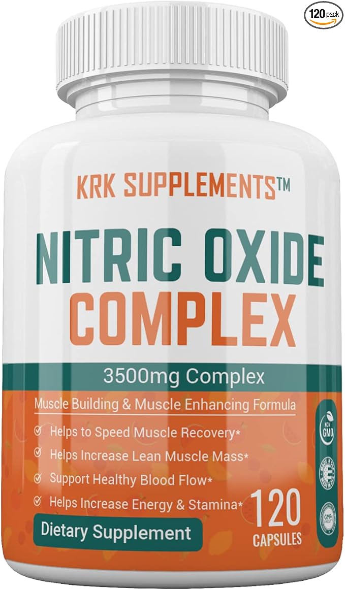 1 Pack Nitric Oxide Complex 3500mg Per Serving L-Arginine HCL AAKG AKG Alpha Ketoglutarate Citrulline Malate 120 Capsules