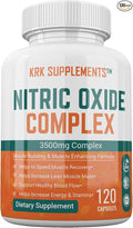 1 Pack Nitric Oxide Complex 3500mg Per Serving L-Arginine HCL AAKG AKG Alpha Ketoglutarate Citrulline Malate 120 Capsules