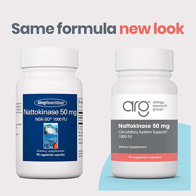 Allergy Research Group ARG Nattokinase 50 mg - Supplement to Support Healthy Circulation - Delivers 50 mg Nattokinase NSK-SD from Fermented Soybeans per Serving - 45 Servings - 90 Capsules