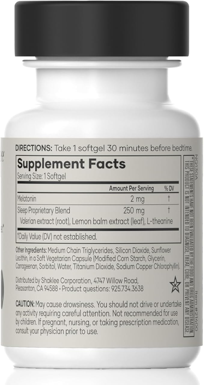 Shaklee - Dream Serene™ Melatonin Sleep Aid - Fall Asleep Faster Wake Up Refreshed - with Melatonin Valerian Lemon Balm L-Theanine - for Ultimate Beauty Sleep - 30 Softgels